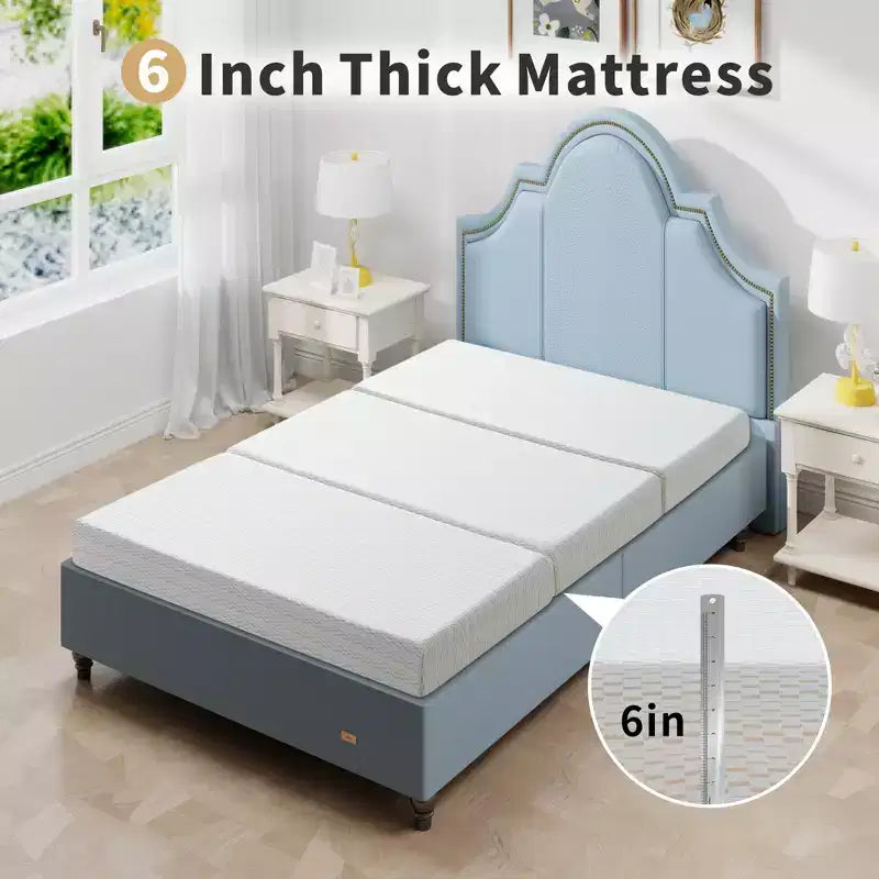 Dyonery 6 Thick Tri-fold Mattress Memory Foam Folding Mattress Firm Support Easy Fold with Storage Bag Portable Guest Bed,Camping,Travel,Pet
