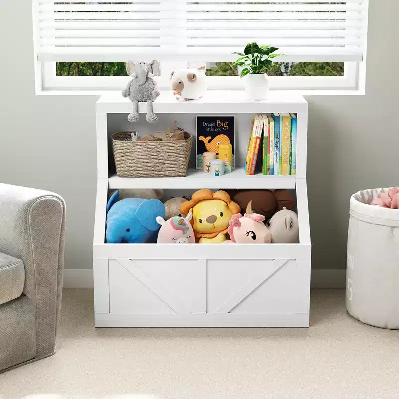 Spacious Toy Storage & Safe Design Kids Bookshelf - Wooden Toddler Bookcase with Large Cabinet, Anti-Tip for Playroom