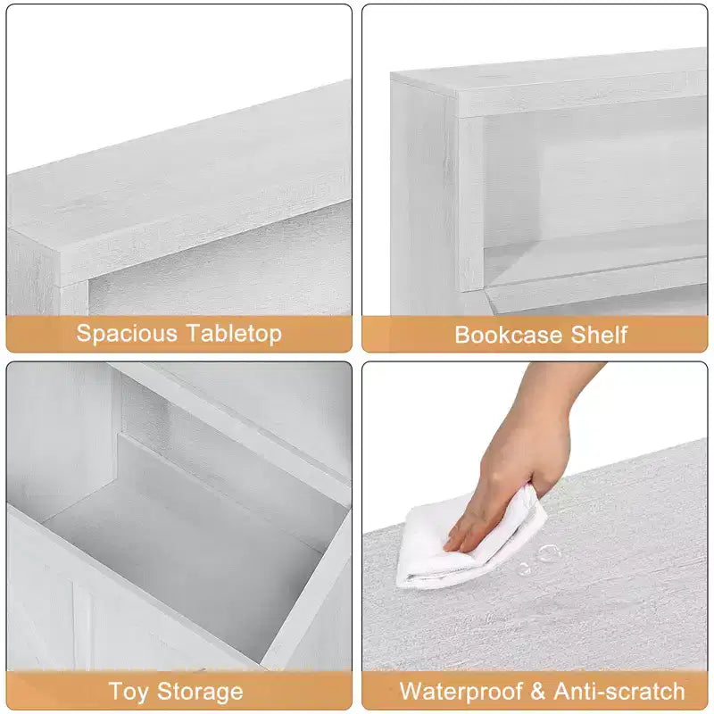Spacious Toy Storage & Safe Design Kids Bookshelf - Wooden Toddler Bookcase with Large Cabinet, Anti-Tip for Playroom