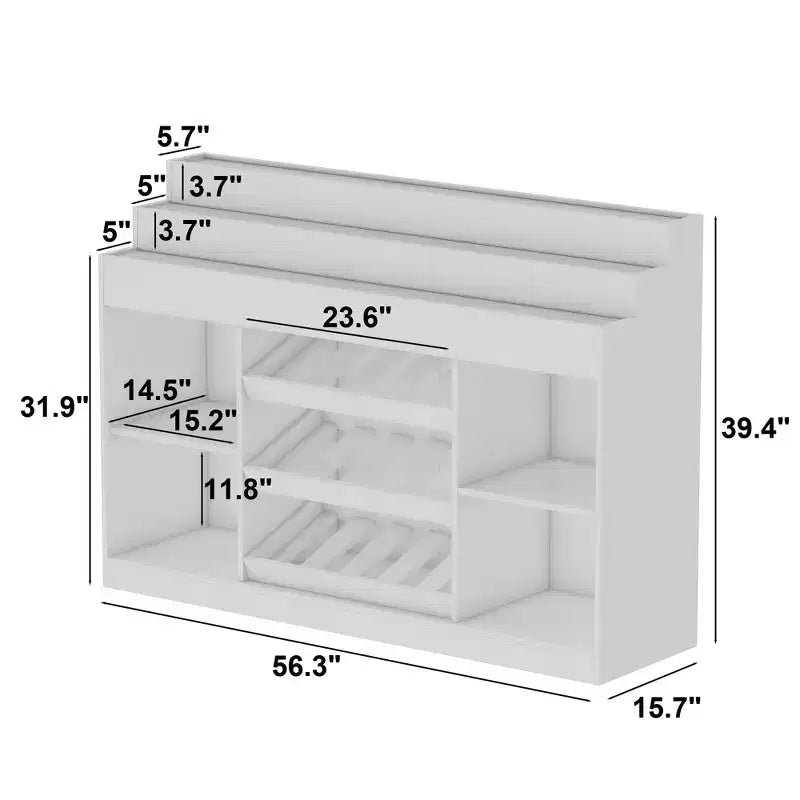 Famapy White Multi-Layer Bar Cabinet Wine Cabinet: Wave-Patterned Glass Countertop, Tiered Design  Spacious Wine & Liquor Storage, Ambient Lighting