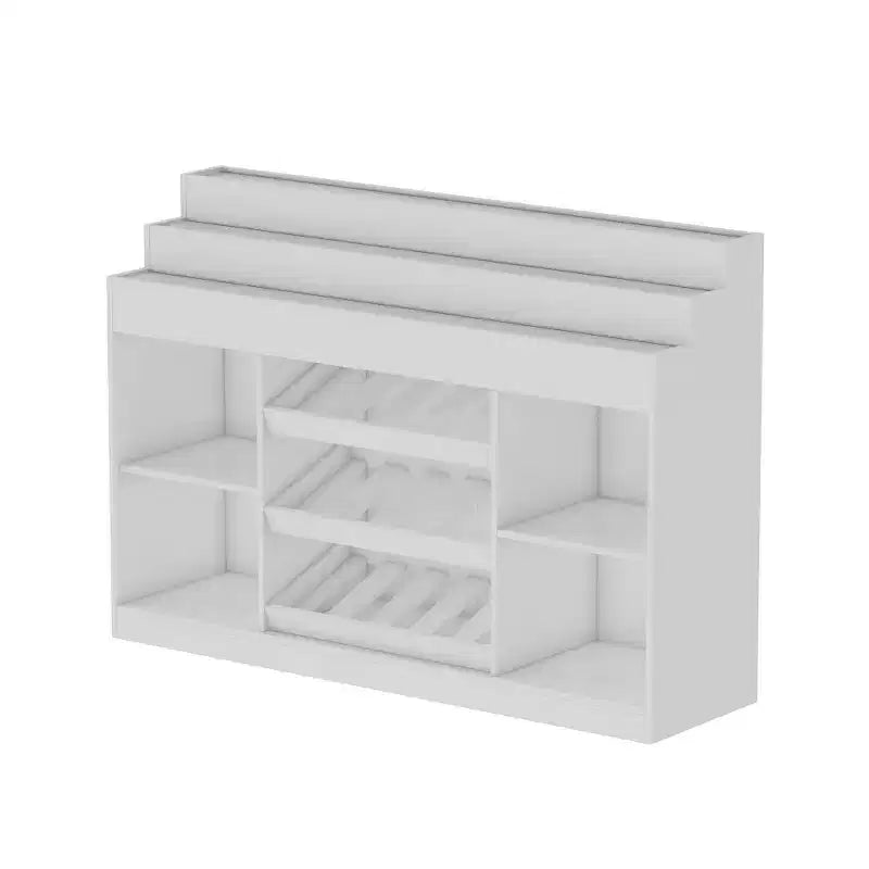 Famapy White Multi-Layer Bar Cabinet Wine Cabinet: Wave-Patterned Glass Countertop, Tiered Design  Spacious Wine & Liquor Storage, Ambient Lighting