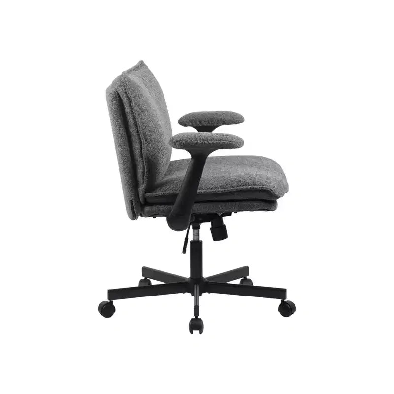Criss-Cross Chair w/ Flip Arms & Wheels C Wide Upholstered Seat, Swivel Desk for Home Office/Vanity