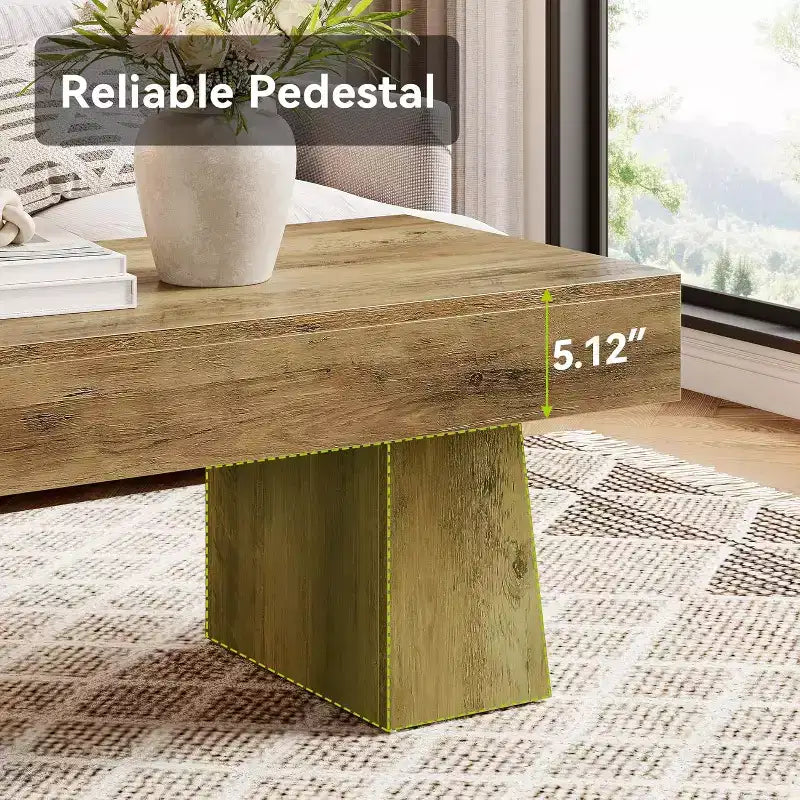 Lantine Farmhouse Coffee Table, 47 Inches Rectangular Wooden Accent Center Tables with Thick Basefor Living Room