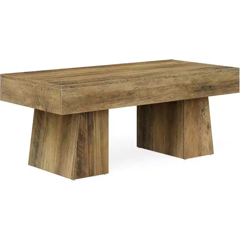 Lantine Farmhouse Coffee Table, 47 Inches Rectangular Wooden Accent Center Tables with Thick Basefor Living Room