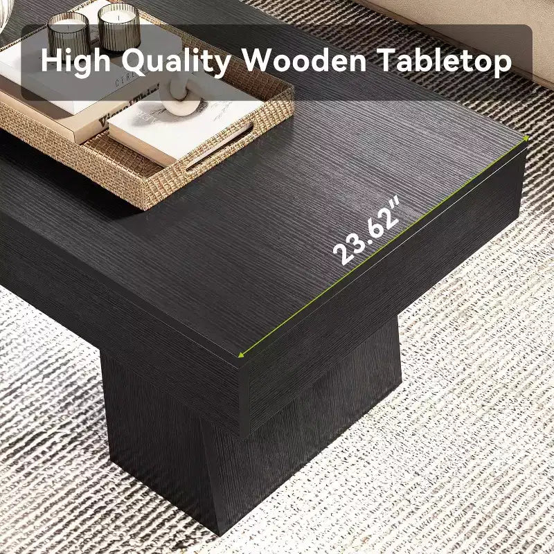 Lantine Farmhouse Coffee Table, 47 Inches Rectangular Wooden Accent Center Tables with Thick Basefor Living Room