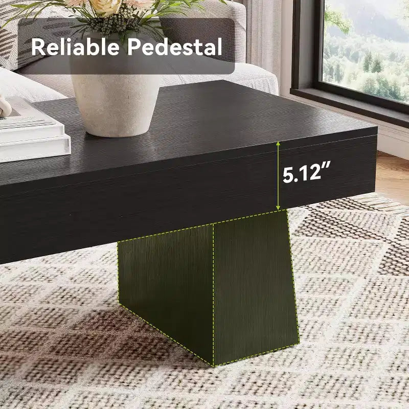 Lantine Farmhouse Coffee Table, 47 Inches Rectangular Wooden Accent Center Tables with Thick Basefor Living Room