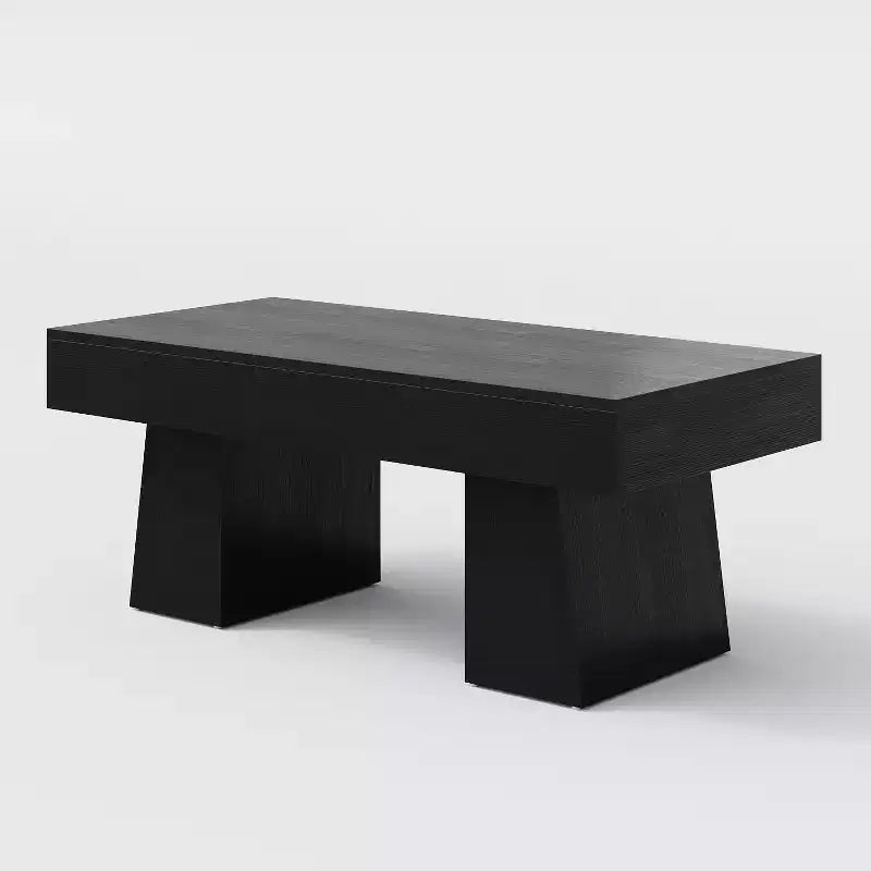 Lantine Farmhouse Coffee Table, 47 Inches Rectangular Wooden Accent Center Tables with Thick Basefor Living Room
