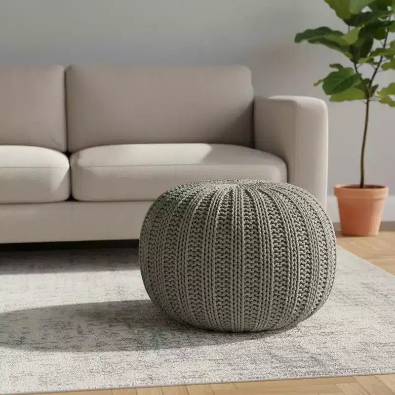 HomeRoots Pouf rond en coton tricoté torsadé vert 20