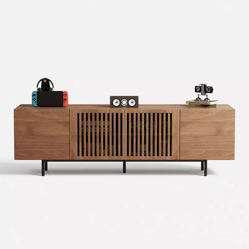 Meuble TV noyer contemporain Luck Live 180 cm, centre de divertissement multifonctionnel pour salon et chambre