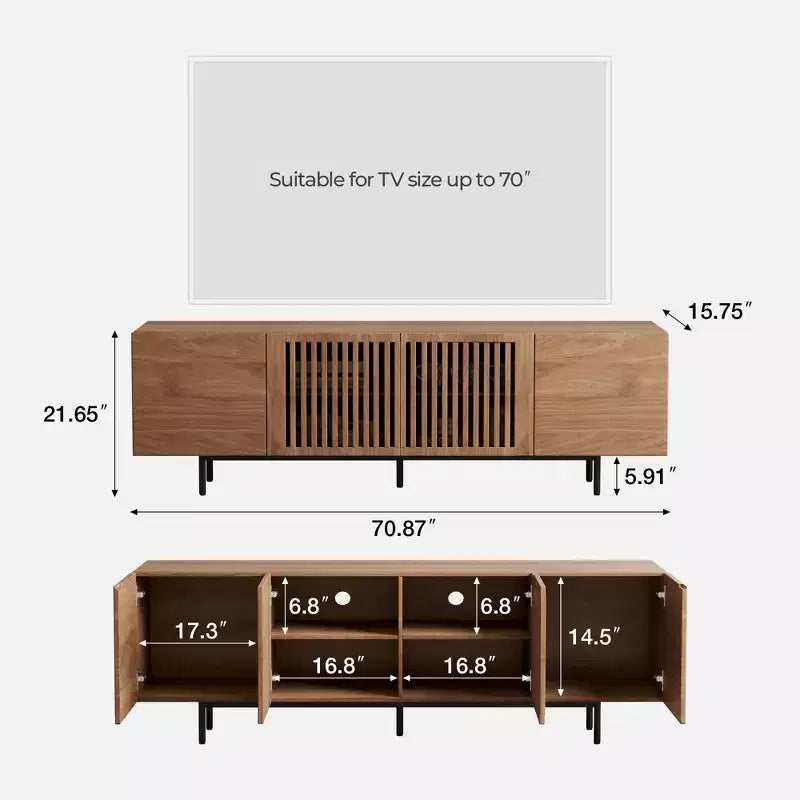 Meuble TV noyer contemporain Luck Live 180 cm, centre de divertissement multifonctionnel pour salon et chambre