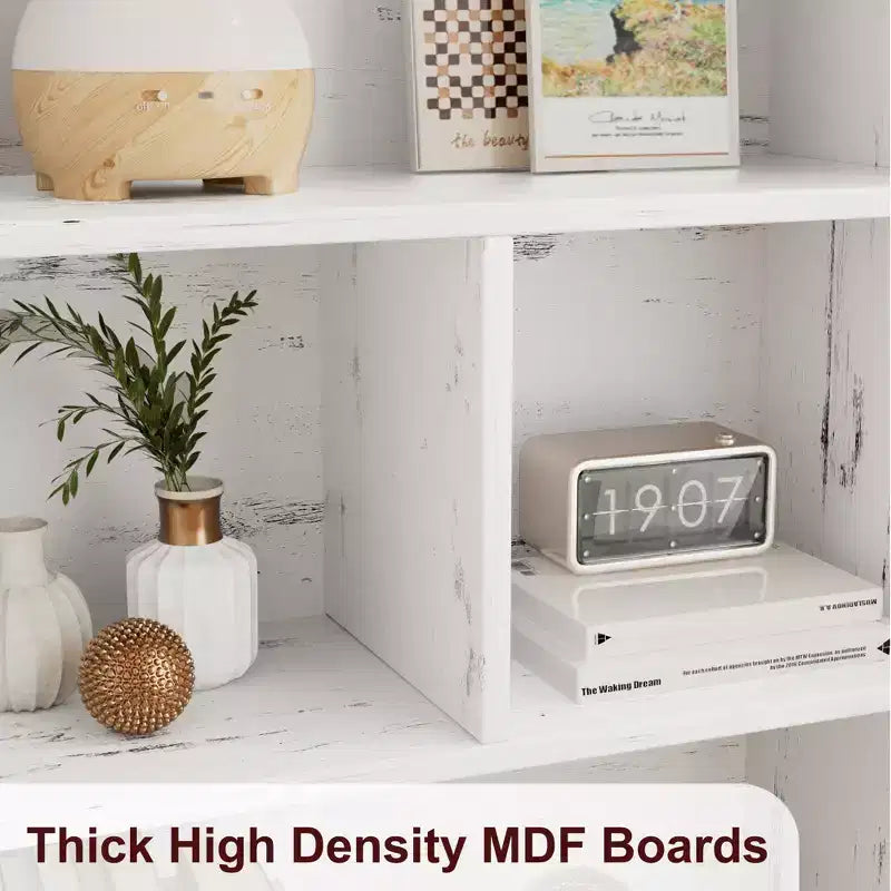 Modern Storage Rack 4 Shelf Standing Bookshelves with Light,White Tall Bookcase with Doors and Shelves,Bookshelf with Storage Cabinets for Living