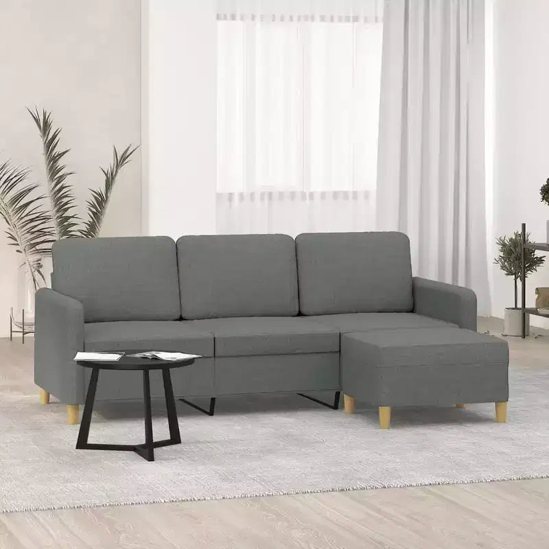 vidaXL Sofa 3-Seater Couch Sofa Armchair with Footstool for Living Room Fabric - Dark Gray
