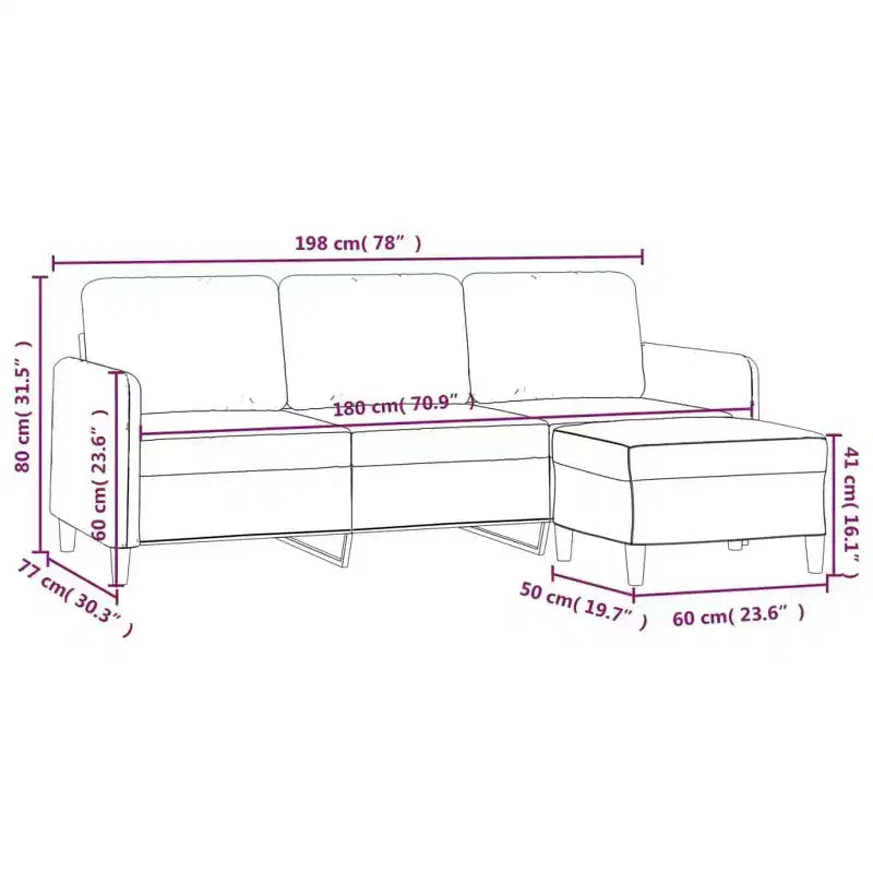 vidaXL Sofa 3-Seater Couch Sofa Armchair with Footstool for Living Room Fabric - Dark Gray