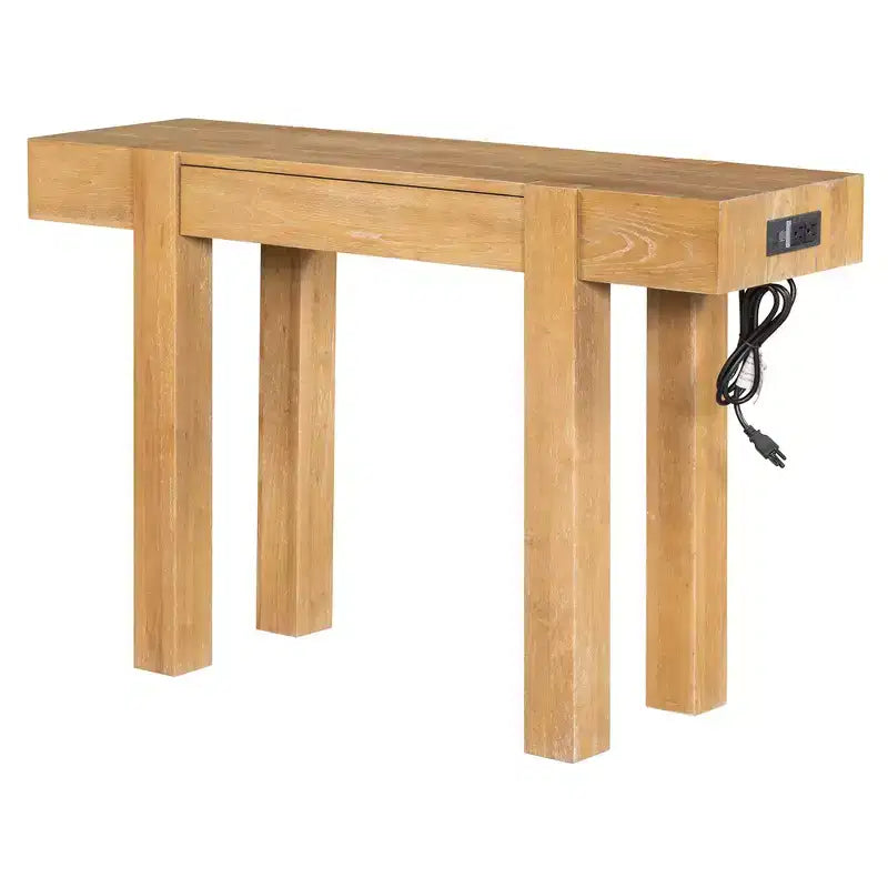 Luxystar Rustic Wood Console Table with Hidden Drawer and Side Power Outlet for Entryways, Living Rooms and Home Offices
