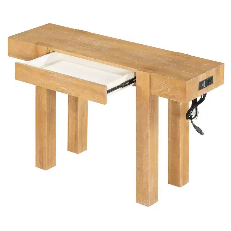 Luxystar Rustic Wood Console Table with Hidden Drawer and Side Power Outlet for Entryways, Living Rooms and Home Offices