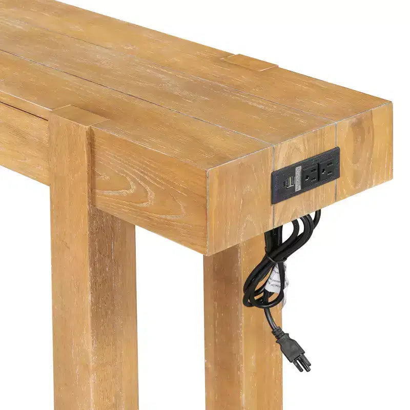 Luxystar Rustic Wood Console Table with Hidden Drawer and Side Power Outlet for Entryways, Living Rooms and Home Offices