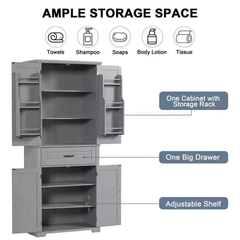 Okak Bathroom Storage Cabinet, Tall Cabinet Large Storage Cabinet with 2 Drawers and Open Shelves