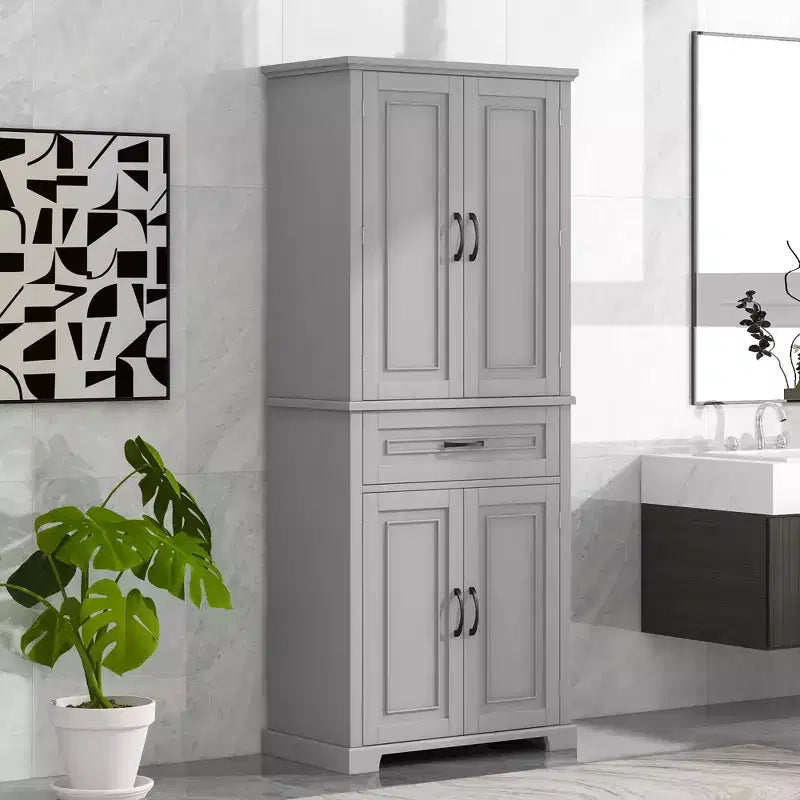 Okak Bathroom Storage Cabinet, Tall Cabinet Large Storage Cabinet with 2 Drawers and Open Shelves