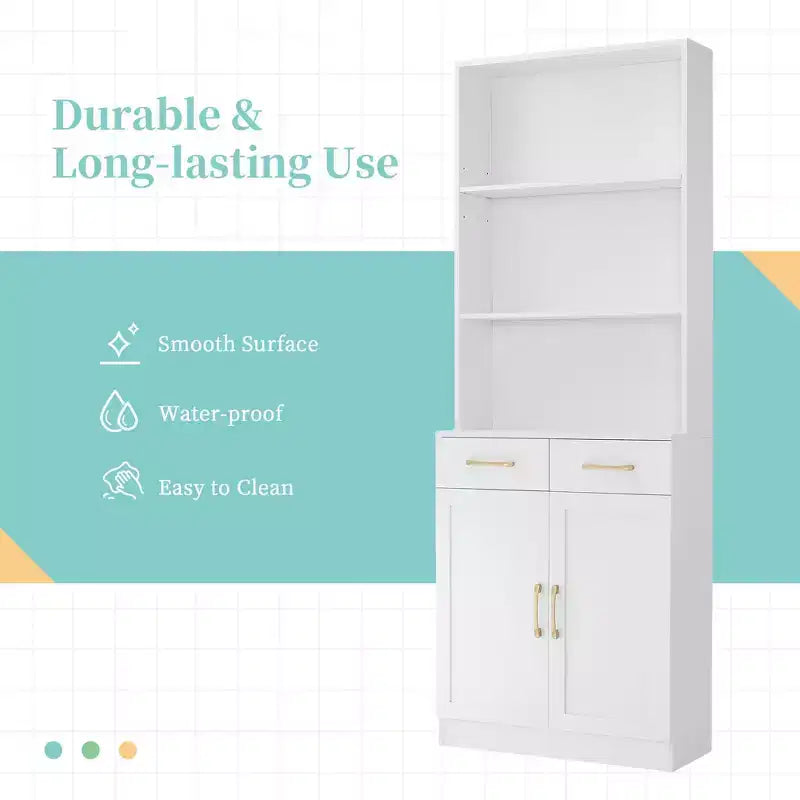 Okak Bathroom Storage Cabinet, Tall Cabinet Large Storage Cabinet with 2 Drawers and Open Shelves