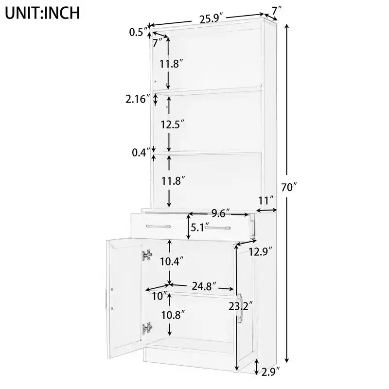 Okak Bathroom Storage Cabinet, Tall Cabinet Large Storage Cabinet with 2 Drawers and Open Shelves