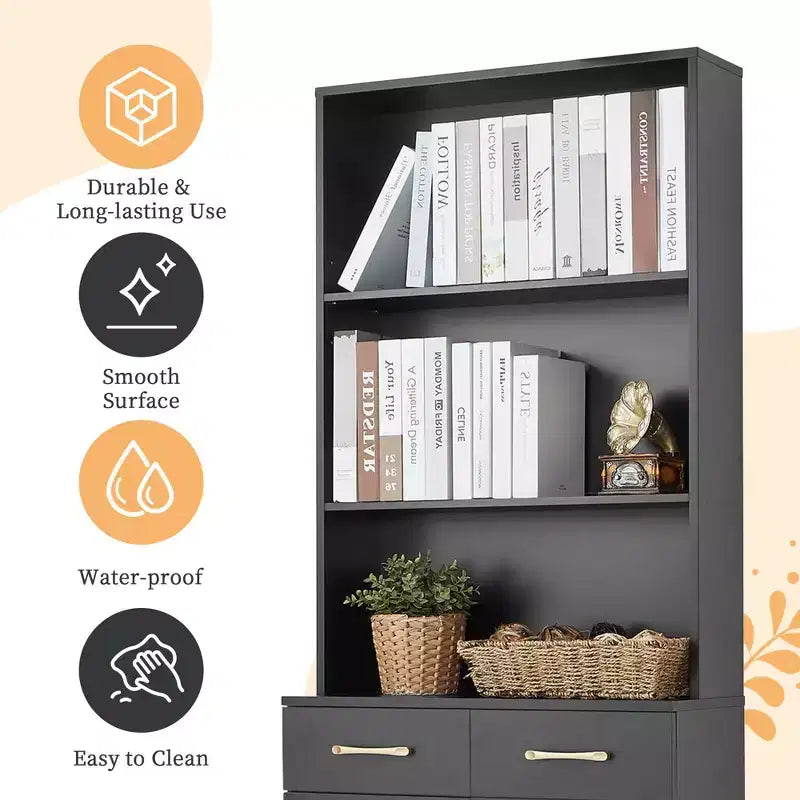 Okak Bathroom Storage Cabinet, Tall Cabinet Large Storage Cabinet with 2 Drawers and Open Shelves