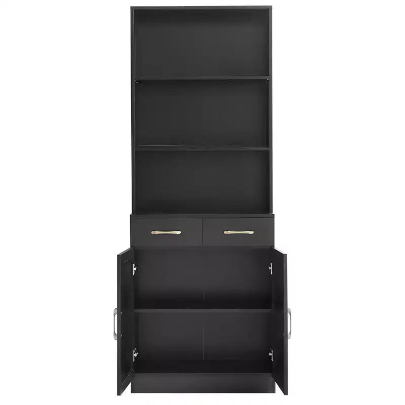 Okak Bathroom Storage Cabinet, Tall Cabinet Large Storage Cabinet with 2 Drawers and Open Shelves