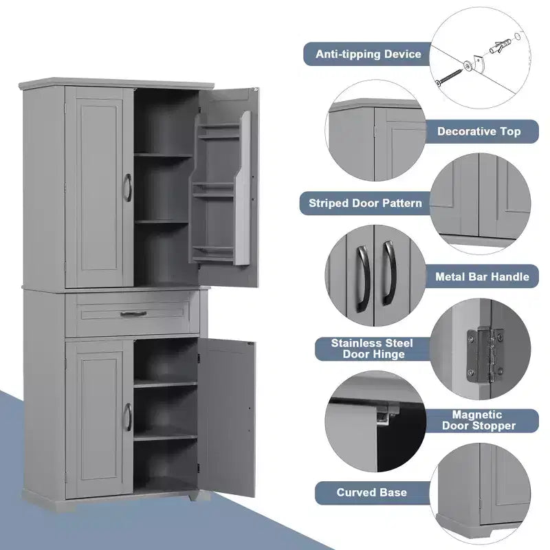 Okak Bathroom Storage Cabinet, Tall Cabinet Large Storage Cabinet with 2 Drawers and Open Shelves