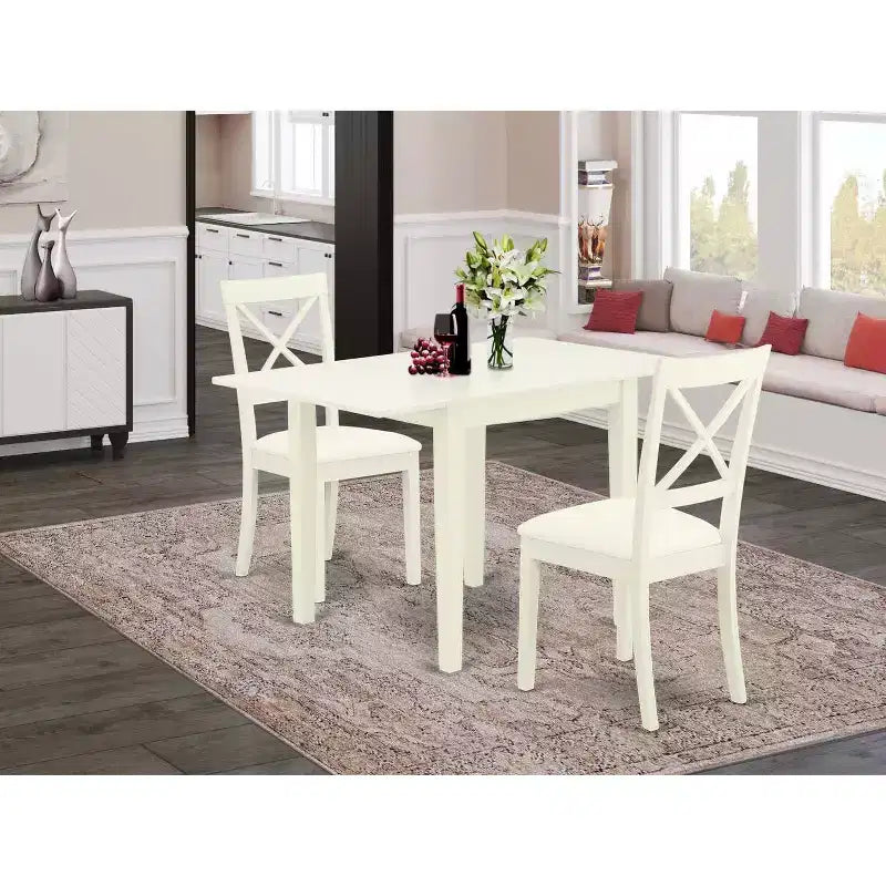 HomeStock 3-Piece Linen White Finish Solid Wood Top Dining Table Set