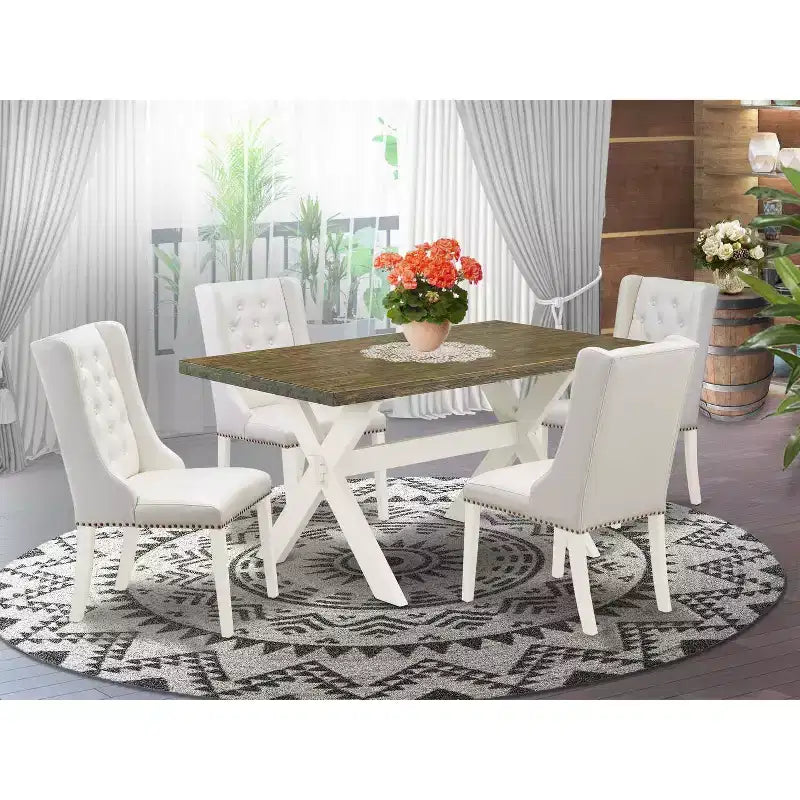 HomeStock 5-Piece Distressed Jacobean Finish Solid Wood Top Dining table with 4 Chairs