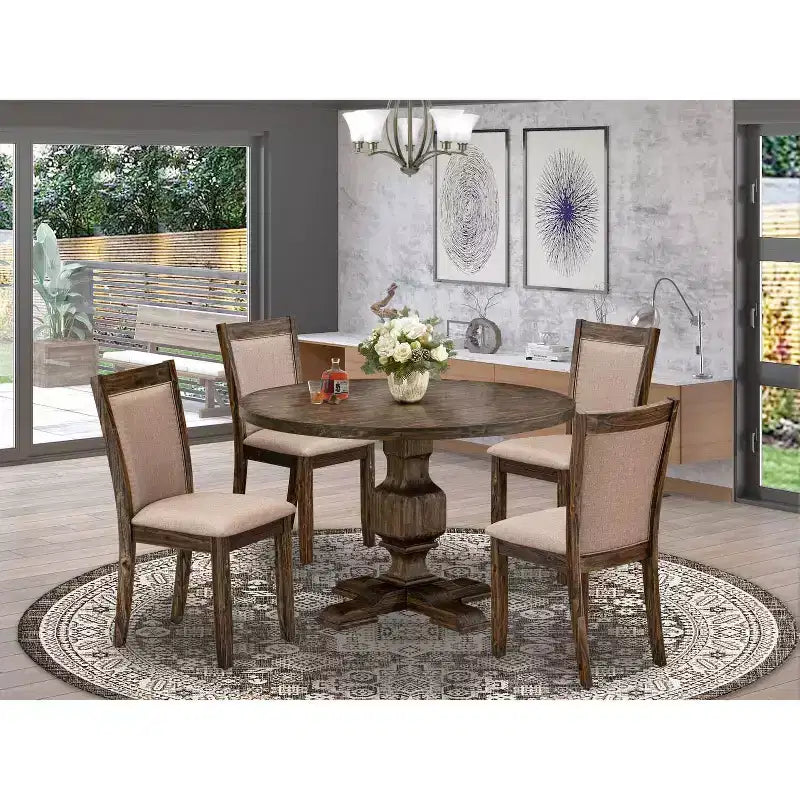HomeStock 3-Piece Distressed Jacobean Finish Solid Wood Top Dining Table with 2 Chairs
