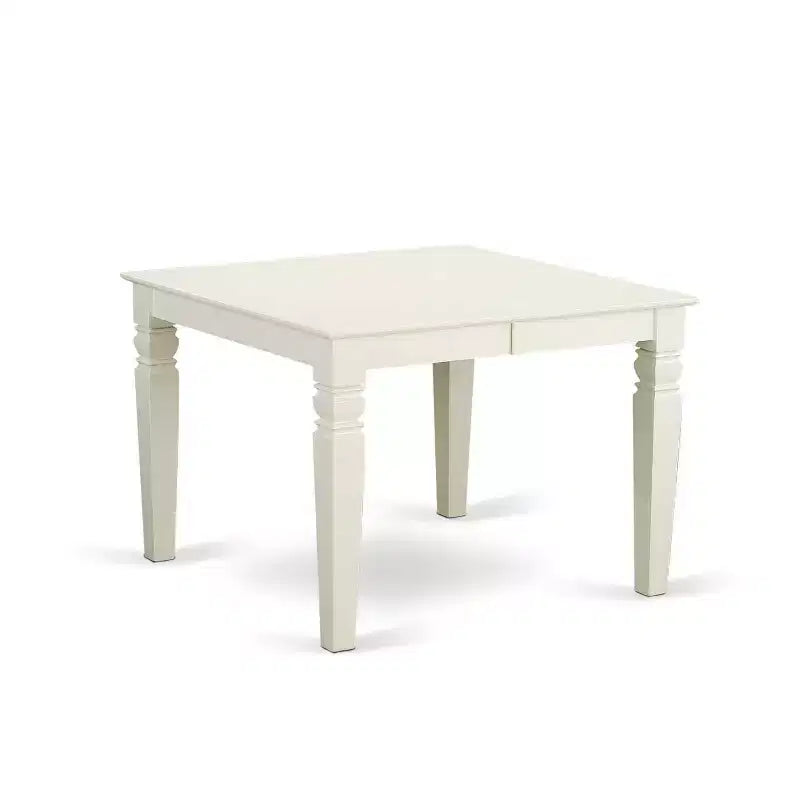 Ensemble table de cuisine 5 pièces Table rectangulaire avec rallonge et 4 chaises – Pieds blanc lin, tissu gris