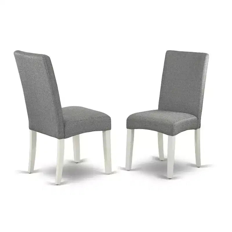 Ensemble table de cuisine 5 pièces Table rectangulaire avec rallonge et 4 chaises – Pieds blanc lin, tissu gris