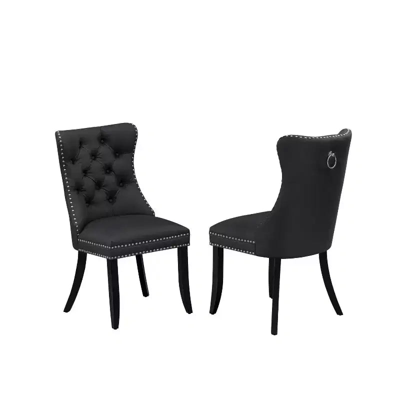 3-Piece Black Finish Solid Wood Top-Round Upholstered Dining Room Set -Seats 4