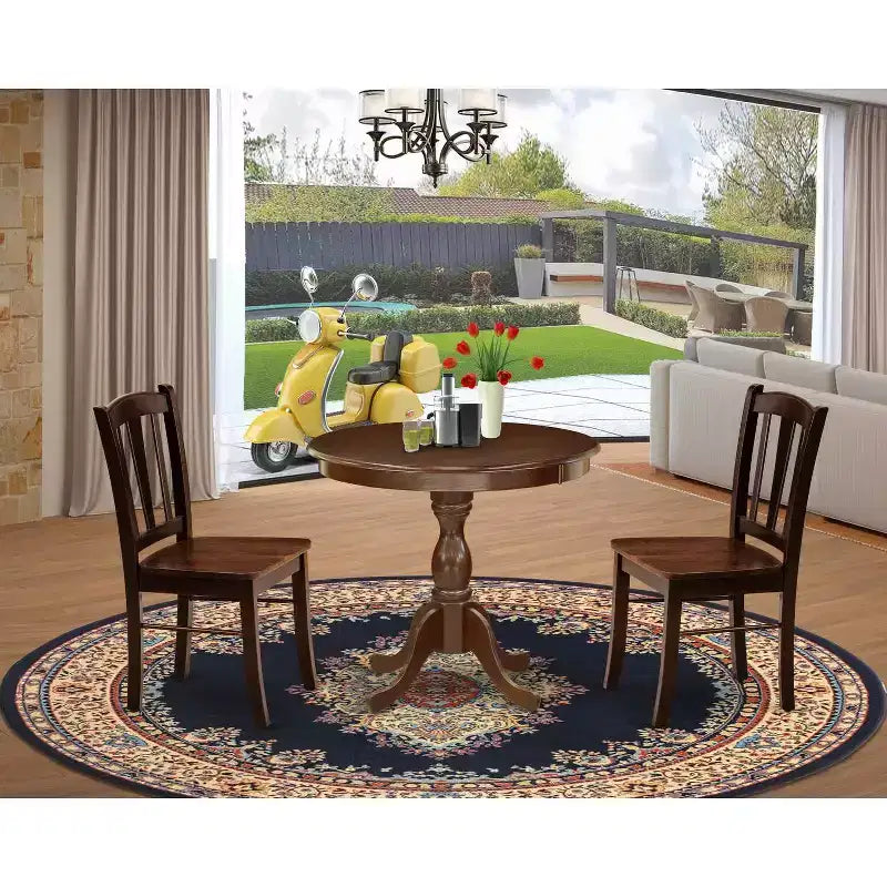 3-Piece Mahogany Finish Solid Wood Top - Dining Room Set - Seats-4