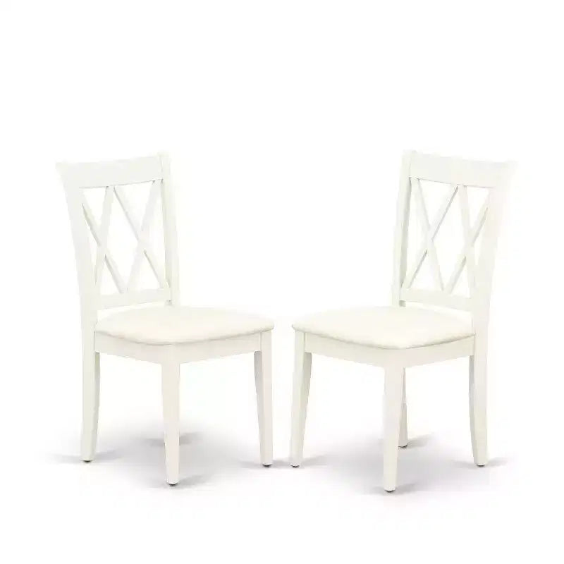 3Pc Dinette Set - Kitchen Table & 2 Dining Chairs - Linen White Finish - Small Round Table