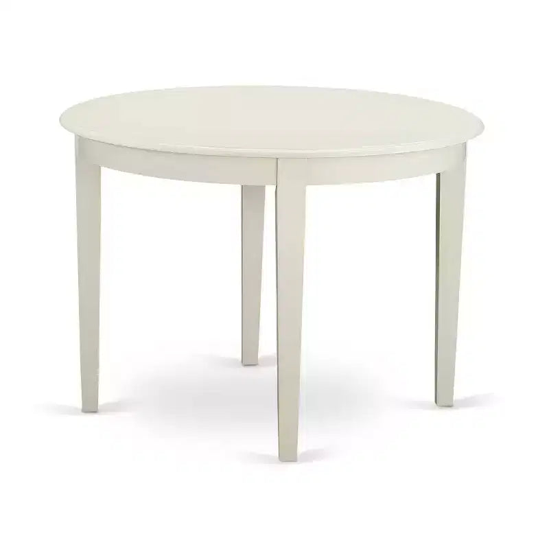 Round Dining Table Set 3pc French Country Kitchen Table & Chairs Linen White Legs Pond PU Leather