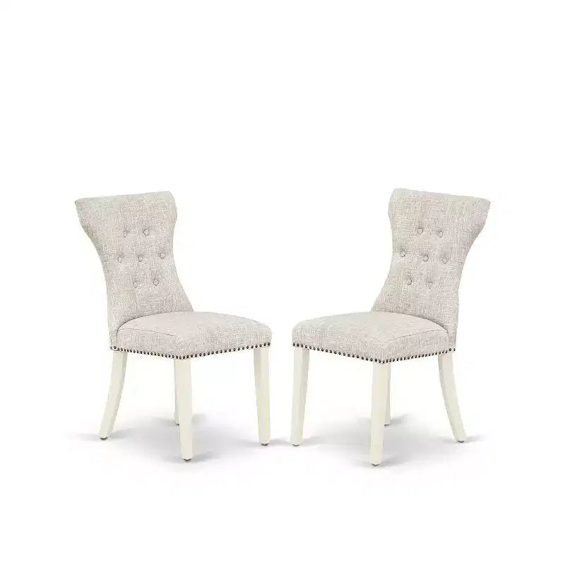 3-Piece Linen White Finish Solid Wood Top - Round Dining Room Set - Seats 4