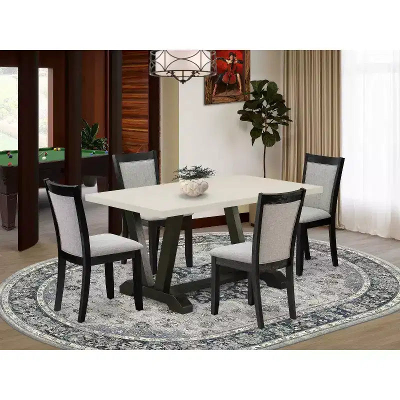 HomeStock 5-Piece Natural Oak Finish Solid Wood Top Dining Table with 4 Parson Chair