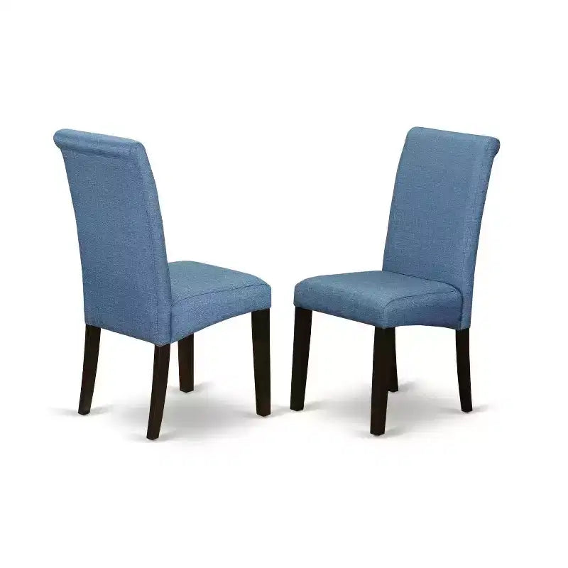 Ensemble table de cuisine 7 pièces Table à manger avec chaises en tissu bleu lin pieds cappuccino