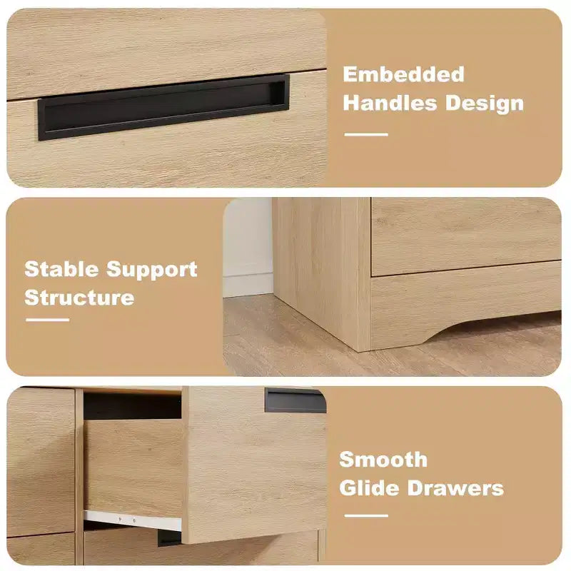 Commode moderne à 4 tiroirs COZONY avec poignées encastrées, meuble de rangement en bois pour chambre, salon ou chambre d'enfant