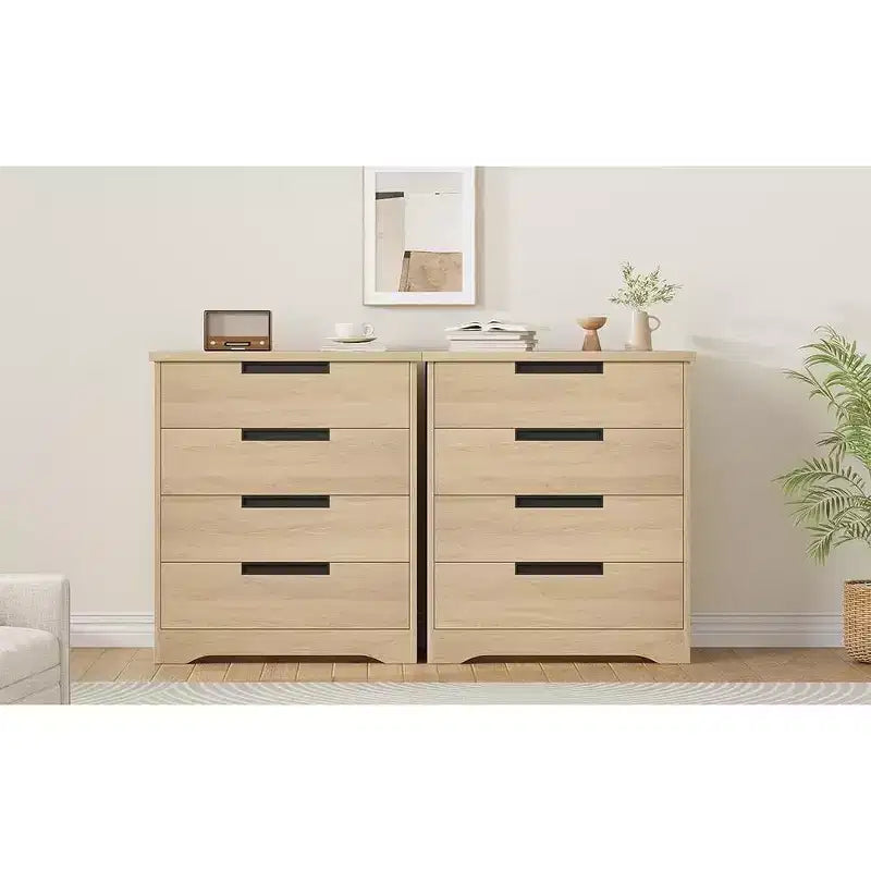 Commode moderne à 4 tiroirs COZONY avec poignées encastrées, meuble de rangement en bois pour chambre, salon ou chambre d'enfant
