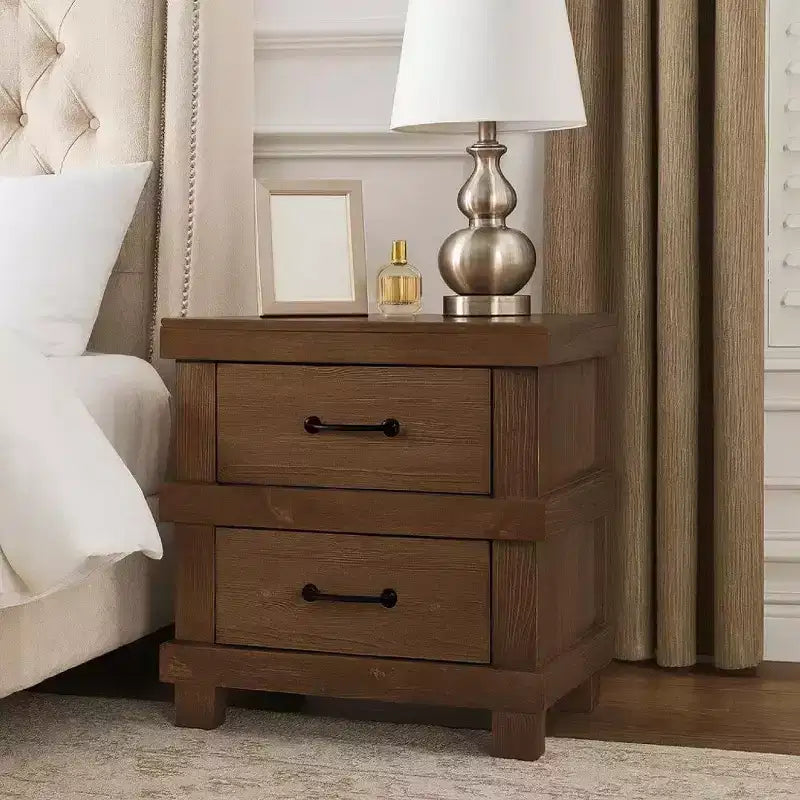 Royal Hampton Drawer Nightstand With Metal Handle, Antique Oak