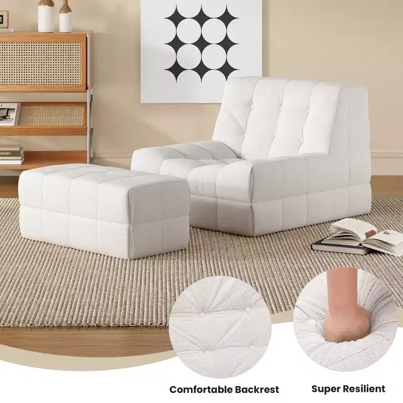 GDFStudio Hayes Ergonomic Memory Foam Bean Bag Chair with Ottoman