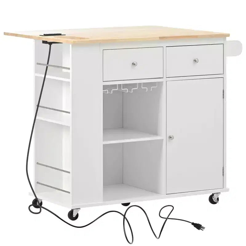 PexFix 39,8 po L x 33,7 po H Îlot de cuisine avec abattant, casier à vin et rangement réglable, blanc
