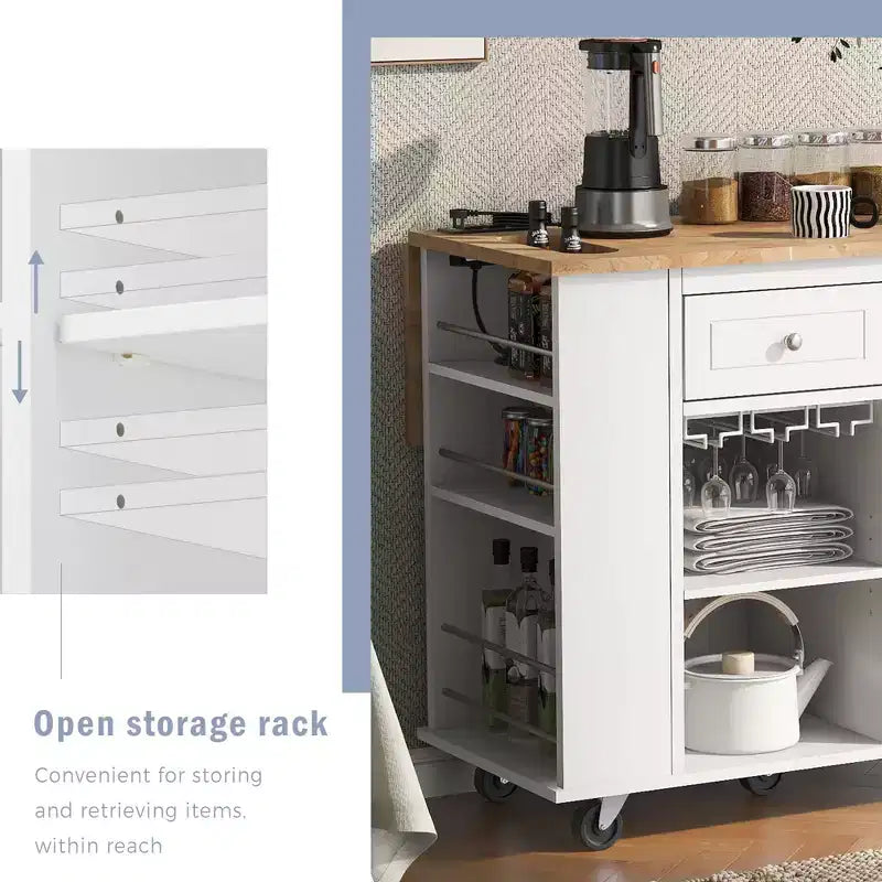 PexFix 39,8 po L x 33,7 po H Îlot de cuisine avec abattant, casier à vin et rangement réglable, blanc