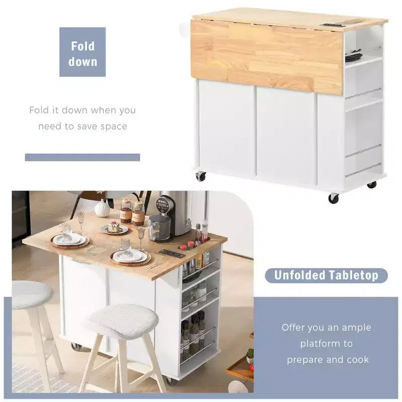 PexFix 39,8 po L x 33,7 po H Îlot de cuisine avec abattant, casier à vin et rangement réglable, blanc