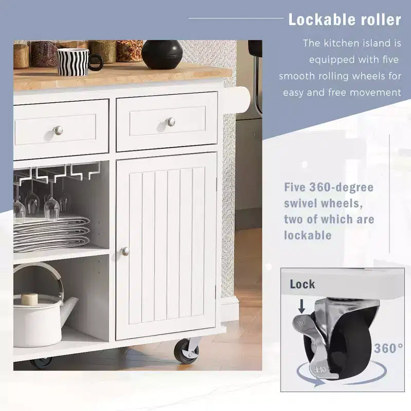 PexFix 39,8 po L x 33,7 po H Îlot de cuisine avec abattant, casier à vin et rangement réglable, blanc