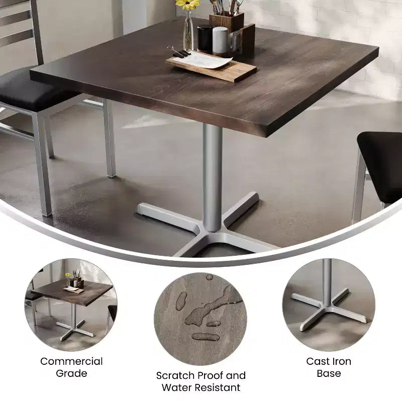 Flash Furniture Bennett Dessus de table commercial carré en bois massif avec pied en X en fonte résistant à la rouille de 76,2 x 76,2 cm pour table à manger