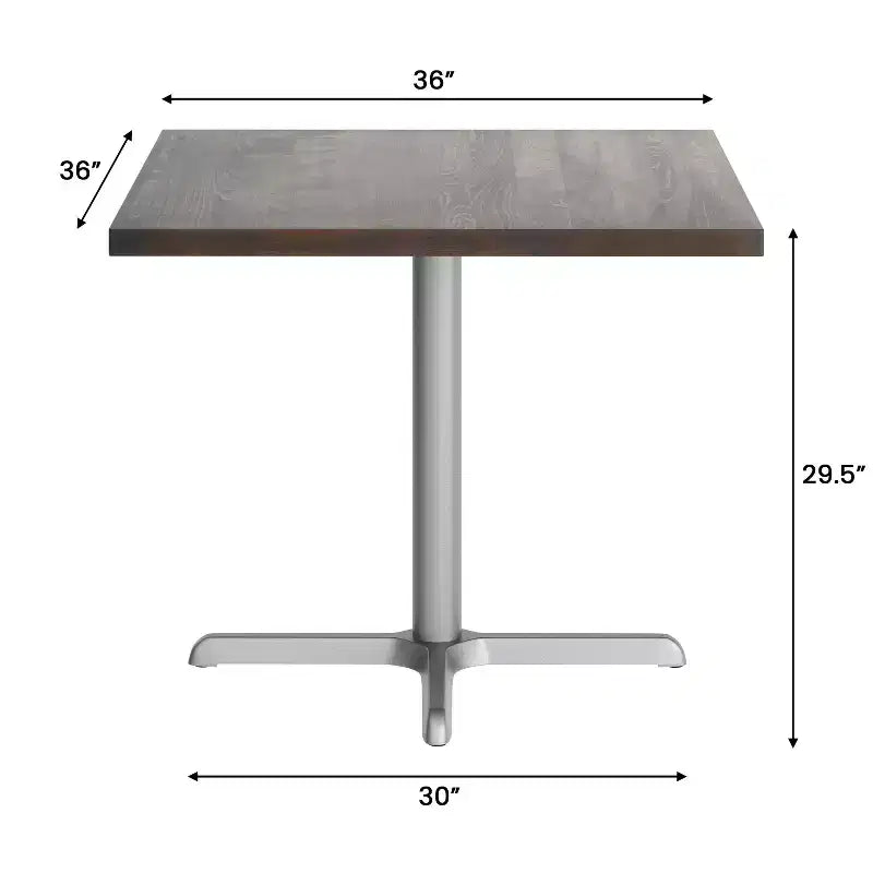 Flash Furniture Bennett Dessus de table commercial carré en bois massif avec pied en X en fonte résistant à la rouille de 76,2 x 76,2 cm pour table à manger