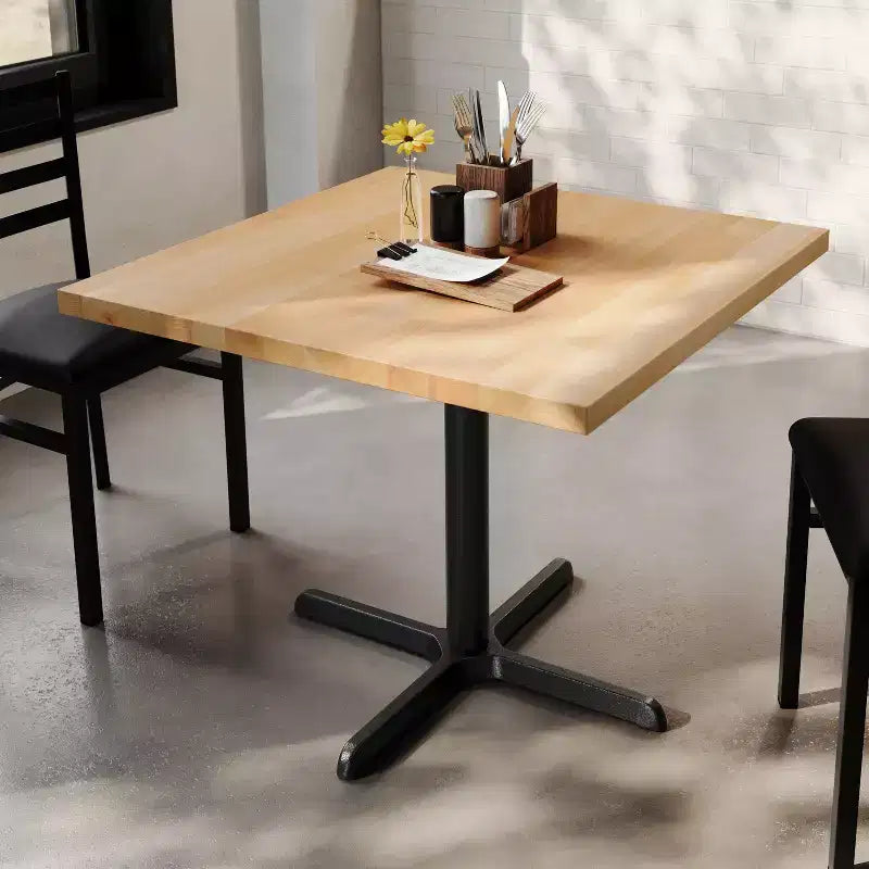 Flash Furniture Bennett Dessus de table commercial carré en bois massif avec pied en X en fonte résistant à la rouille de 76,2 x 76,2 cm pour table à manger